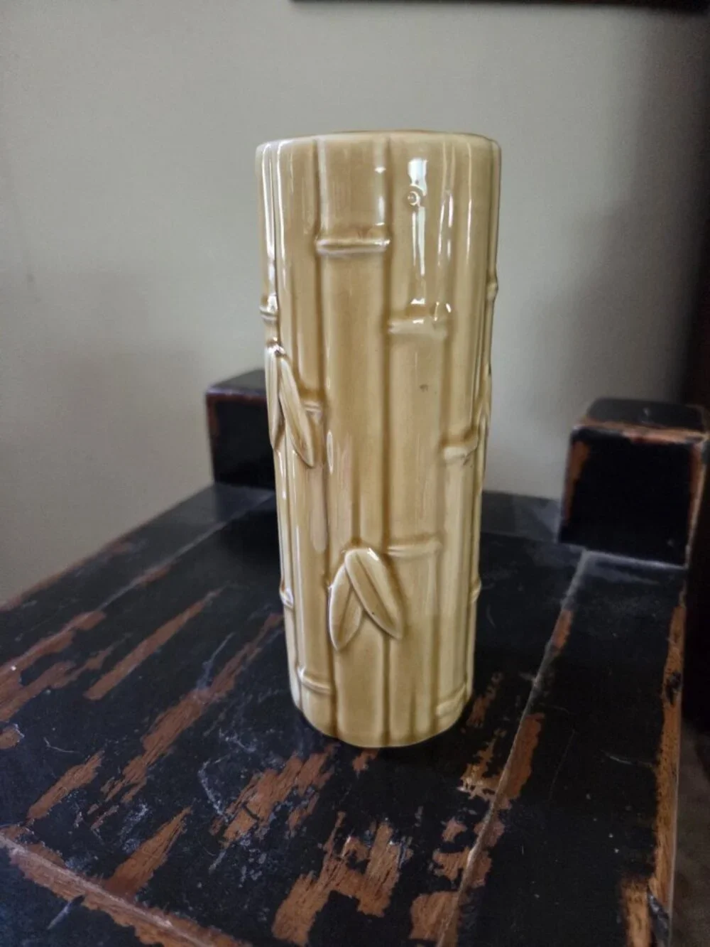 Vintage Orchids of Hawaii Ceramic Bamboo Tiki Mug Vase Tan R-6 6.5